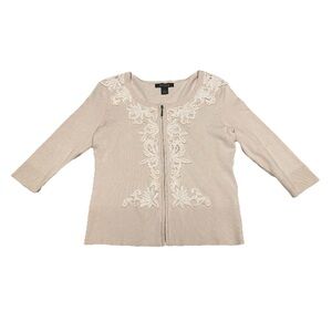 White House Black Market Woman’s Small Full Zip Sweater with Embroidered Details